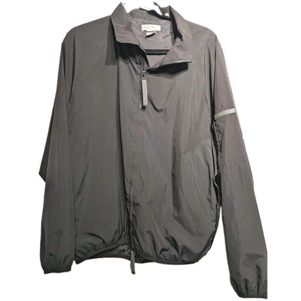 Zegna Sport Jacket Men M Black Nylon Windbreaker Zip Pockets Vented Lined EUC